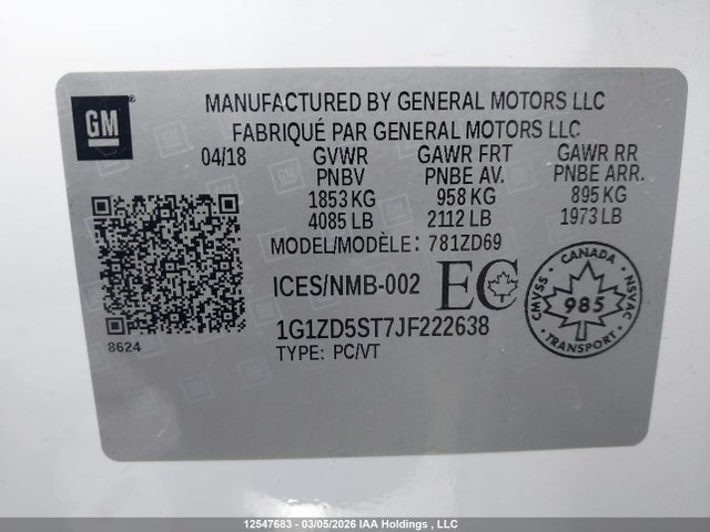 1G1ZD5ST7JF222638 Chevrolet Malibu