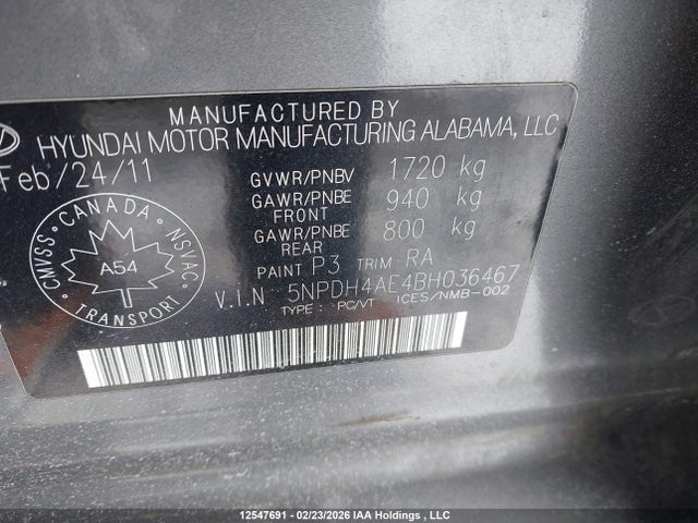 Продажа на аукционе авто 2011 Hyundai Elantra, vin: 5NPDH4AE4BH036467, номер лота: 12547691