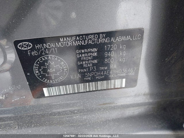 Продажа на аукционе авто 2011 Hyundai Elantra, vin: 5NPDH4AE4BH036467, номер лота: 12547691