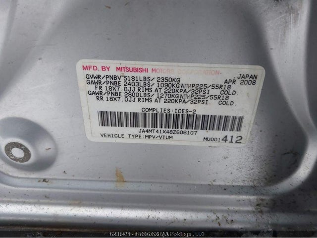 Aukcja sprzedaży 2008 Mitsubishi Outlander, vin: JA4MT41X48Z606107, numer aukcji: 12547694