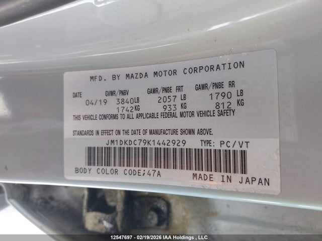Aukcja sprzedaży 2019 Mazda Cx-3, vin: JM1DKDC79K1442929, numer aukcji: 12547697