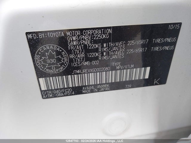 JTMRJREVXGD002080 Toyota RAV4