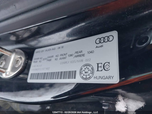 12547713 :رقم المزاد ، WAUE8GFF2J1071602 vin ، 2018 Audi A3 2.0t Progressiv مزاد بيع