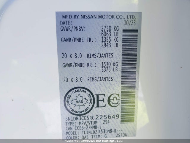 5N1DR3CE5RC225649 Nissan Pathfinder Sl