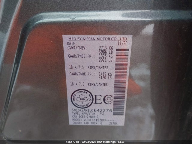 5N1DR2AM1LC642276 Nissan Pathfinder S