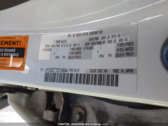 12547729 :رقم المزاد ، JM1DKBC77G0104544 vin ، 2016 Mazda Cx-3 Gs مزاد بيع