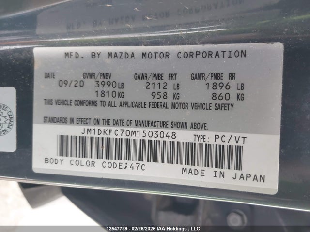 Aukcja sprzedaży 2021 Mazda Cx-3 Touring, vin: JM1DKFC70M1503048, numer aukcji: 12547739