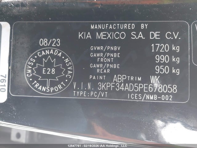 2023 Kia Forte Ex/ex+/ex Premium მანქანა იყიდება აუქციონზე, vin: 3KPF34AD5PE678058, აუქციონის ნომერი: 12547761