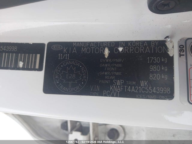 12547782 :رقم المزاد ، KNAFT4A21C5543998 vin ، 2012 Kia Forte 2.0l Lx مزاد بيع