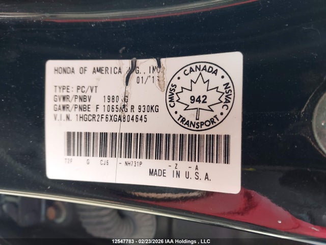 1HGCR2F6XGA804645 Honda Accord Sport