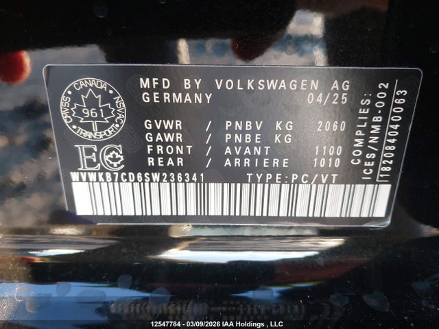 Aukcja sprzedaży 2025 Volkswagen Golf R Black Edition, vin: WVWKB7CD6SW236341, numer aukcji: 12547784