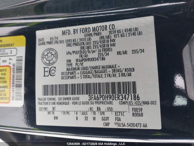 3FA6P0H90ER347186 Ford FUSION SE
