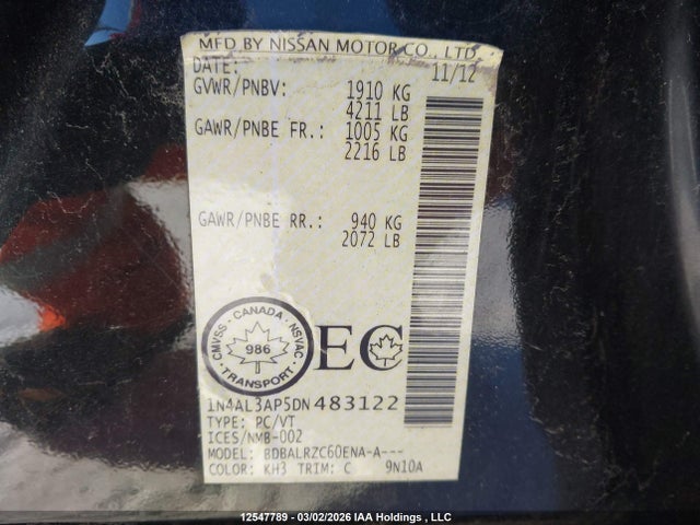 Продажа на аукционе авто 2013 Nissan Altima, vin: 1N4AL3AP5DN483122, номер лота: 12547789