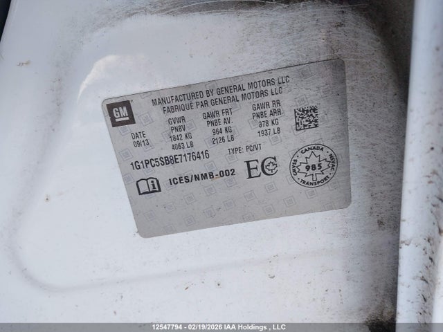 1G1PC5SB8E7176416 Chevrolet CRUZE LT
