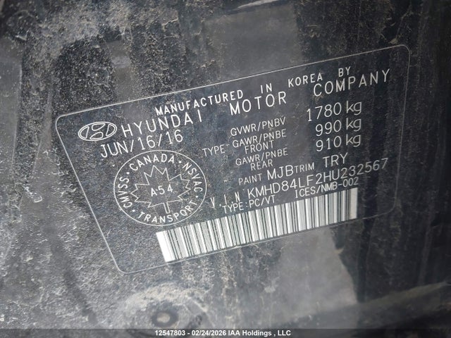 KMHD84LF2HU232567 Hyundai ELANTRA GL