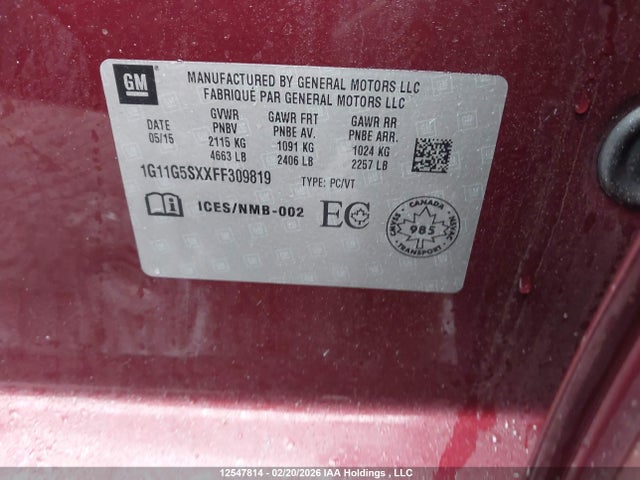 Aukcja sprzedaży 2015 Chevrolet Malibu Ltz, vin: 1G11G5SXXFF309819, numer aukcji: 12547814