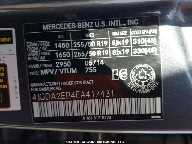 4JGDA2EB4EA417431 Mercedes-Benz Ml 350 Bluetec 4matic
