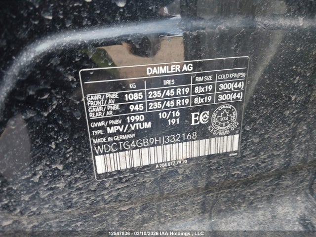 WDCTG4GB9HJ332168 Mercedes-Benz Gla 250 4matic