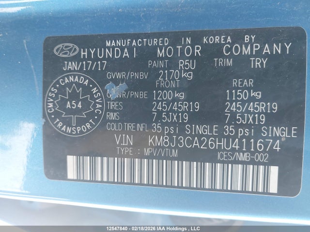 KM8J3CA26HU411674 Hyundai TUCSON SE