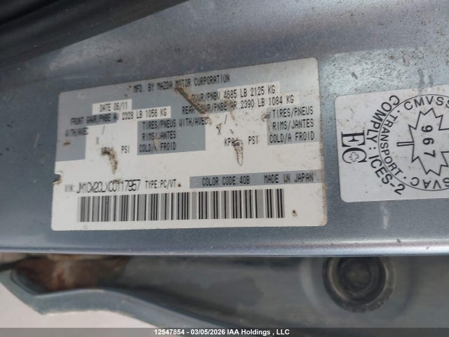 Aukcja sprzedaży 2012 Mazda Mazda5 Gs, vin: JM1CW2CLXC0117957, numer aukcji: 12547854