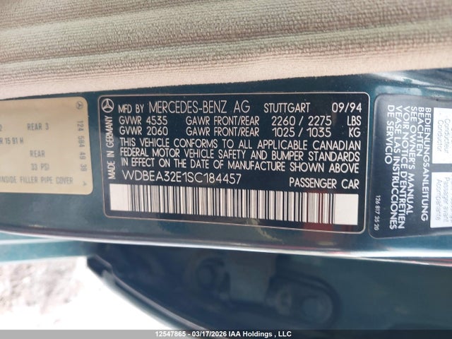 12547865 :رقم المزاد ، WDBEA32E1SC184457 vin ، 1995 Mercedes-benz E 320 Bas/320 Spcial مزاد بيع
