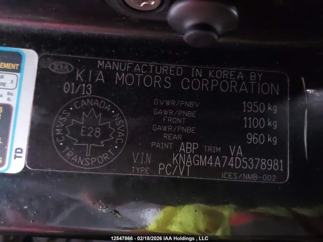 12547866 :رقم المزاد ، KNAGM4A74D5378981 vin ، 2013 Kia Optima Lx/lx+ مزاد بيع