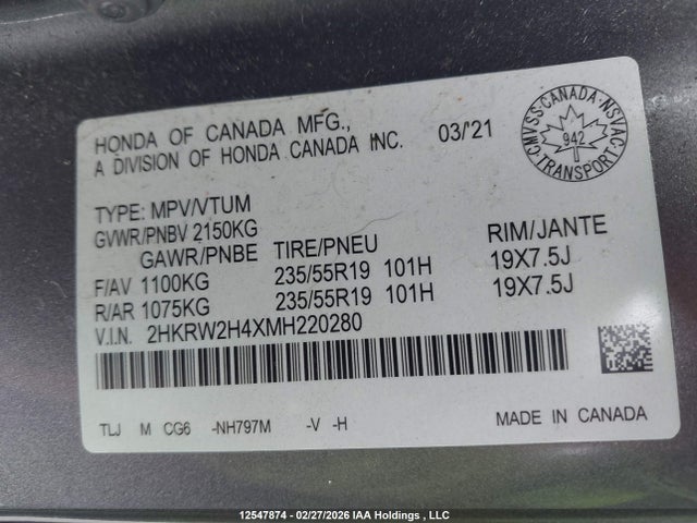 2HKRW2H4XMH220280 Honda CR-V