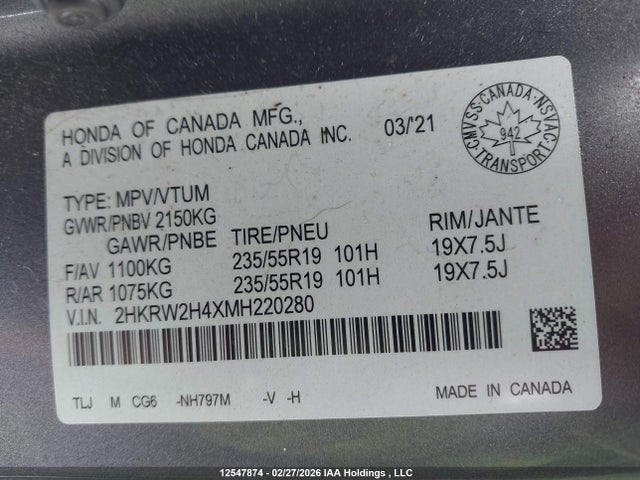 2HKRW2H4XMH220280 Honda CR-V