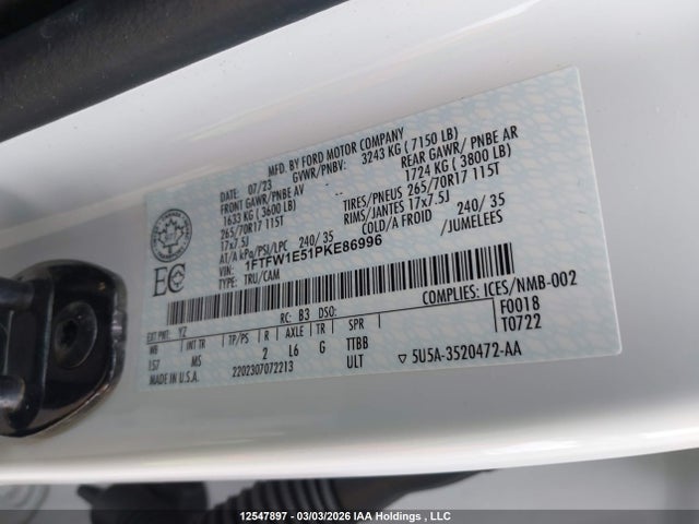 1FTFW1E51PKE86996 Ford F150 Supercrew