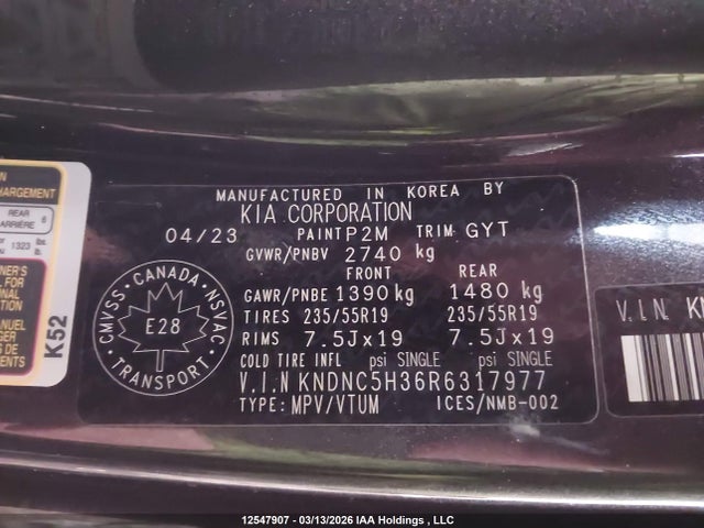 KNDNC5H36R6317977 KIA Carnival Ex