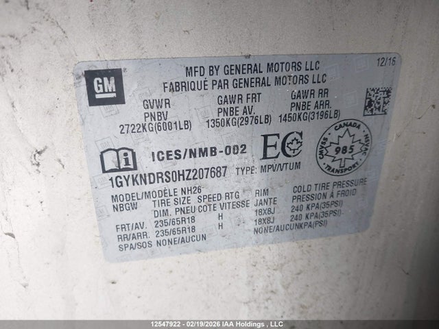 1GYKNDRS0HZ207687 Cadillac XT5 LUXURY