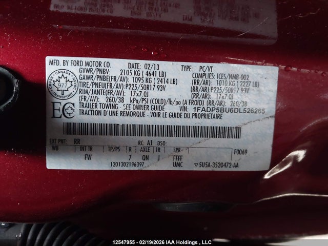 Продажа на аукционе авто 2013 Ford C-max Sel, vin: 1FADP5BU6DL526265, номер лота: 12547955