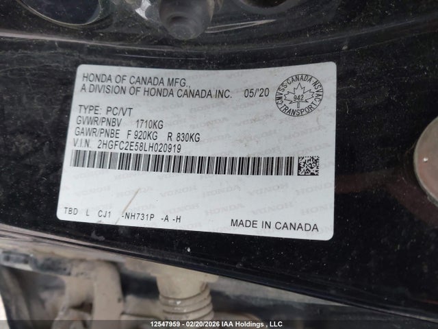 Aukcja sprzedaży 2020 Honda Civic Lx, vin: 2HGFC2E58LH020919, numer aukcji: 12547959
