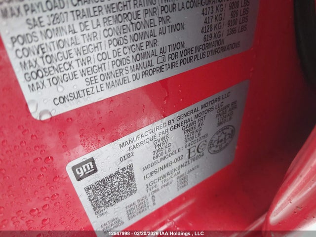 1GCRWAEK0NZ176054 Chevrolet Silverado Ltd C1500