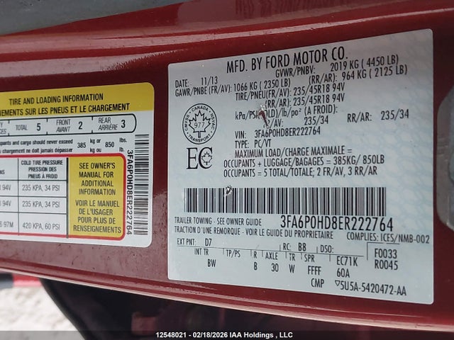Ford FUSION SE 2014 3FA6P0HD8ER222764 Image 9