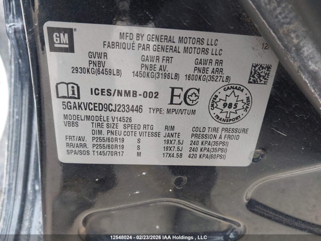 Aukcja sprzedaży 2012 Buick Enclave, vin: 5GAKVCED9CJ233446, numer aukcji: 12548024