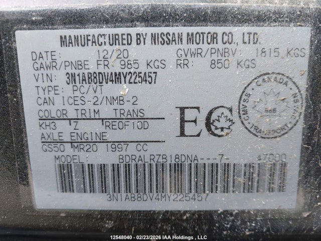 3N1AB8DV4MY225457 Nissan Sentra