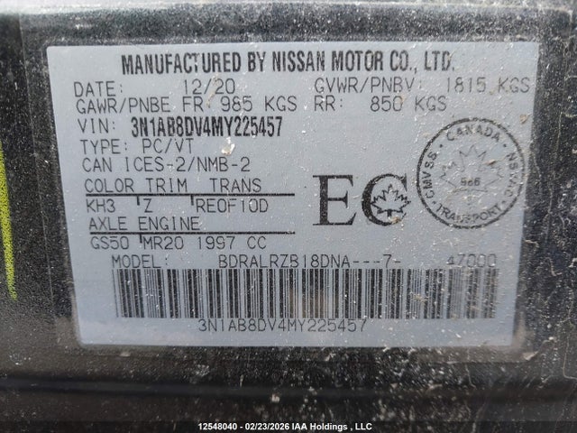 3N1AB8DV4MY225457 Nissan Sentra