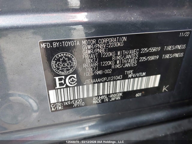 12548070 :رقم المزاد ، JTEAAAAH2PJ121043 vin ، 2023 Toyota Venza Le/xle/limited/night Shade مزاد بيع