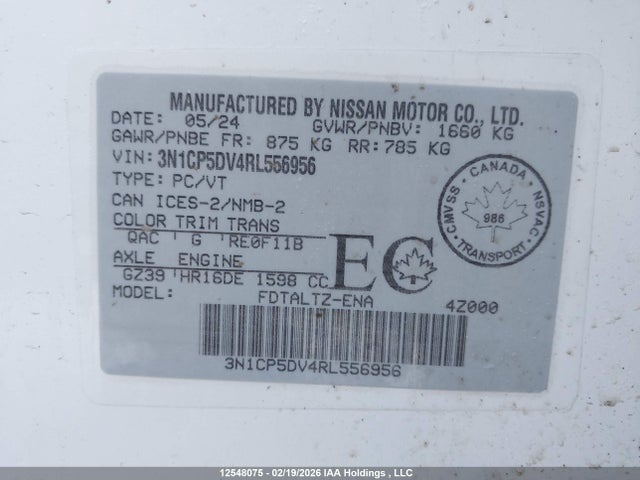 2024 Nissan Kicks Sr მანქანა იყიდება აუქციონზე, vin: 3N1CP5DV4RL556956, აუქციონის ნომერი: 12548075