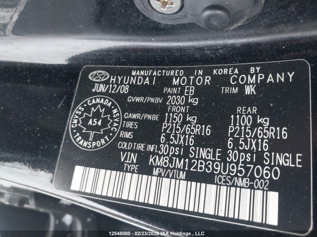 Aukcja sprzedaży 2009 Hyundai Tucson Gls, vin: KM8JM12B39U957060, numer aukcji: 12548080