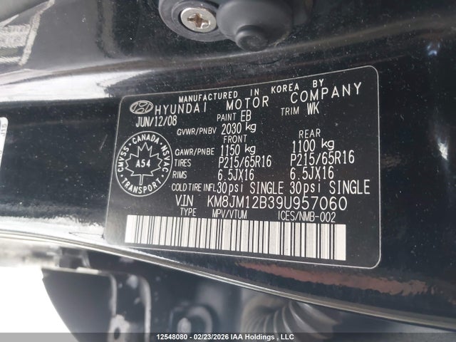 Aukcja sprzedaży 2009 Hyundai Tucson Gls, vin: KM8JM12B39U957060, numer aukcji: 12548080