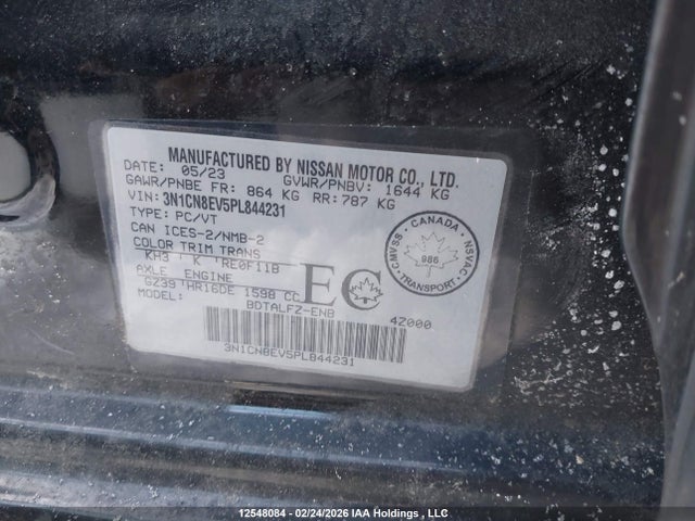 3N1CN8EV5PL844231 Nissan VERSA SV