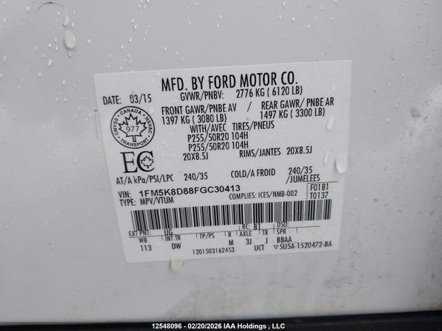 2015 Ford Explorer Xlt მანქანა იყიდება აუქციონზე, vin: 1FM5K8D88FGC30413, აუქციონის ნომერი: 12548096