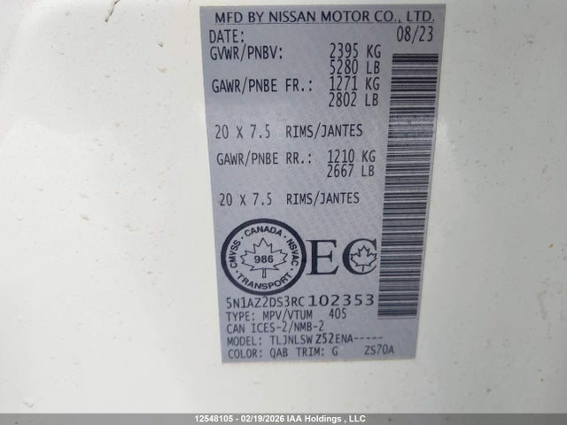 2024 Nissan Murano Platinum მანქანა იყიდება აუქციონზე, vin: 5N1AZ2DS3RC102353, აუქციონის ნომერი: 12548105