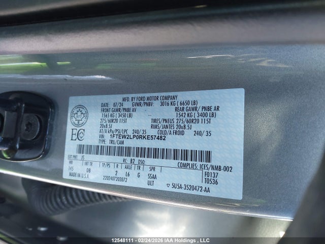 2024 Ford F-150 Stx მანქანა იყიდება აუქციონზე, vin: 1FTEW2LP0RKE57482, აუქციონის ნომერი: 12548111