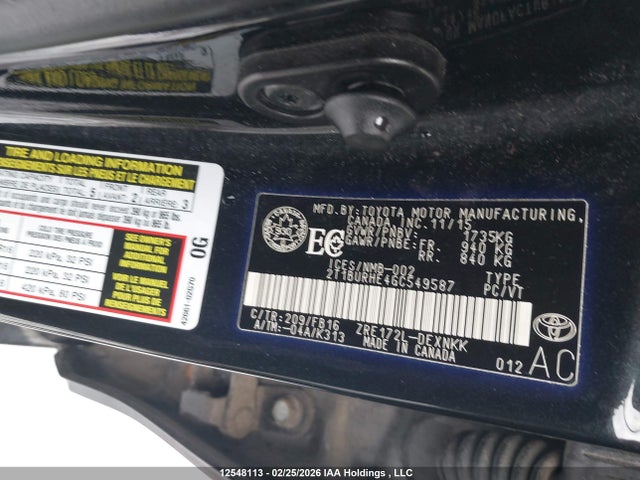 2T1BURHE4GC549587 Toyota COROLLA LE