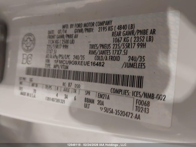 1FMCU9G9XEUE16482 Ford ESCAPE SE