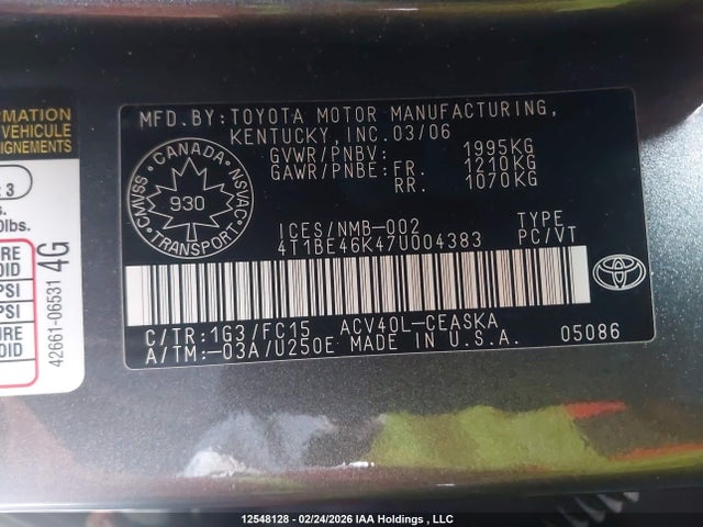 Aukcja sprzedaży 2007 Toyota Camry, vin: 4T1BE46K47U004383, numer aukcji: 12548128