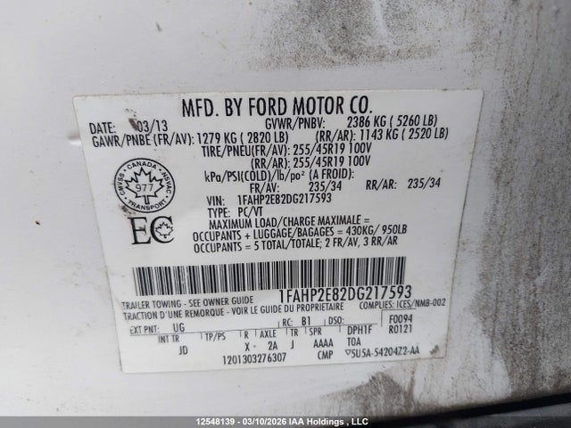 Aukcja sprzedaży 2013 Ford Taurus Sel, vin: 1FAHP2E82DG217593, numer aukcji: 12548139